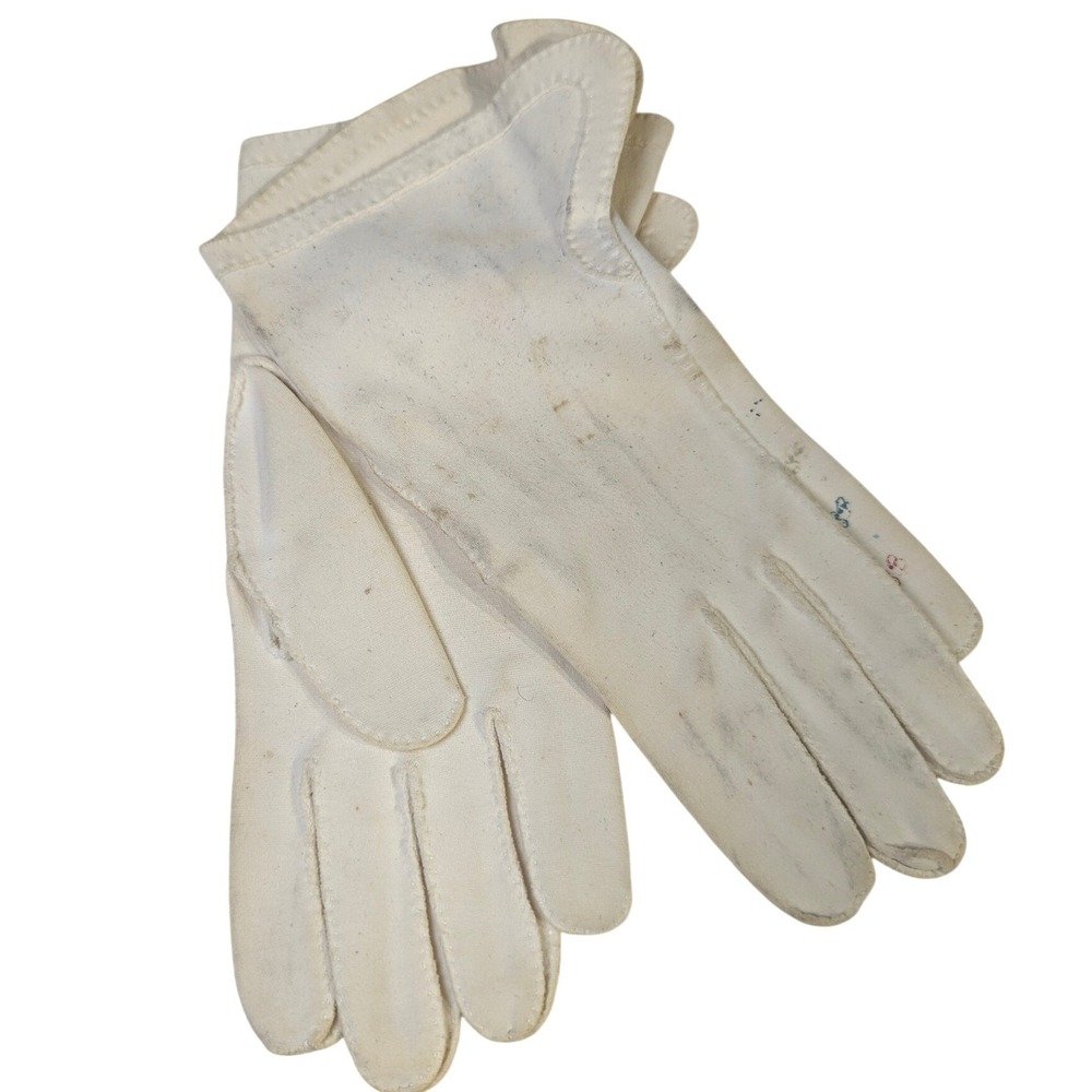 Vintage Dress Gloves – Small Cream Cotton Blend Scalloped Cuff READ